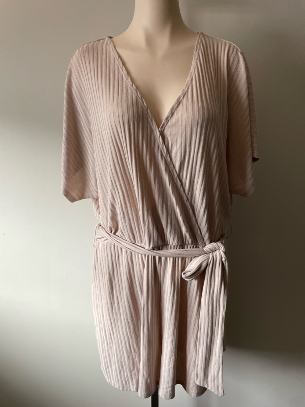 H&M Ribbed Faux Wrap Shorts Romper Playsuit Belted Cream Plus Size XXL